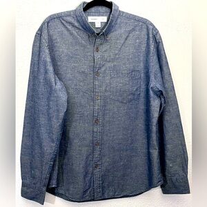 Old Navy Shirt XL Blue Linen & Cotton Blend Chambray Slim Fit Travel Outdoor